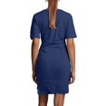 thumbnail image 4 of WTOBBY Women's Asymmetrical Hem Bow Belt Short Sleeve Round Neck Casual Elegant Party Dress,Navy 2XL, 4 of 4