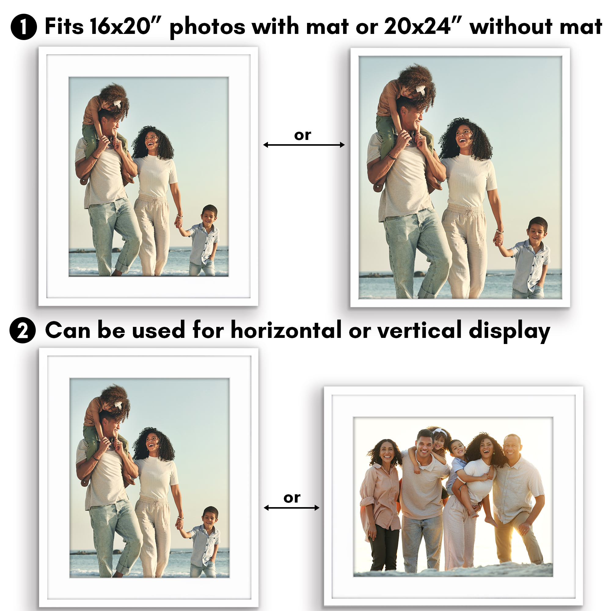 Americanflat 20" x 24" Gallery-Style Picture Frame with Mat to Secure Artwork, Prints, and Photos - White