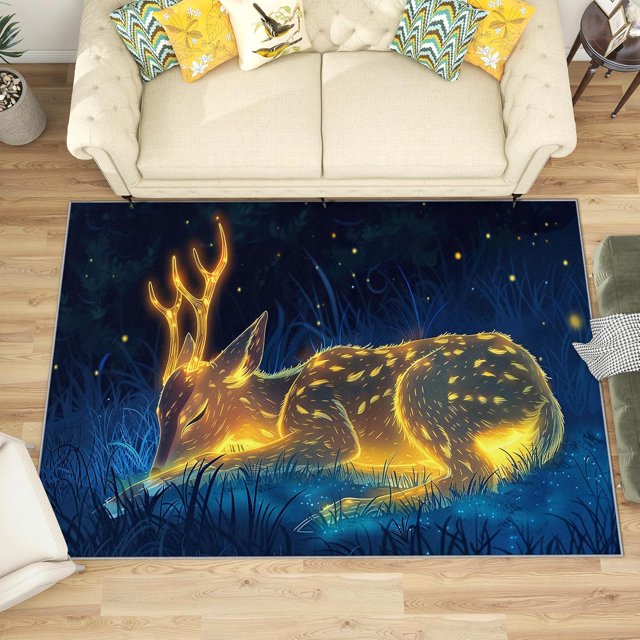 3x5 Rug, Deer Door Mat Washable Non Slip Soft for Entryway, Forest Wild Animal Rug, Cute Animal Carpet, Deer Home Decor & Gifts
