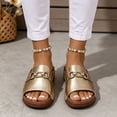 thumbnail image 5 of CYMMPU Women's Metal Chain Decor Open Toe Wedge Slide Sandals, Slip On Platform Comfort Shoes, Fashion Summer Outdoor Beach Casual Footwear Gold 37, 5 of 6