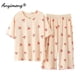 thumbnail image 1 of Conjunto de pijama hasta la pantorrilla para mujer, ropa de dormir de talla grande, Modal, con estampado a la moda, hasta la rodilla, de verano, 1 of 4