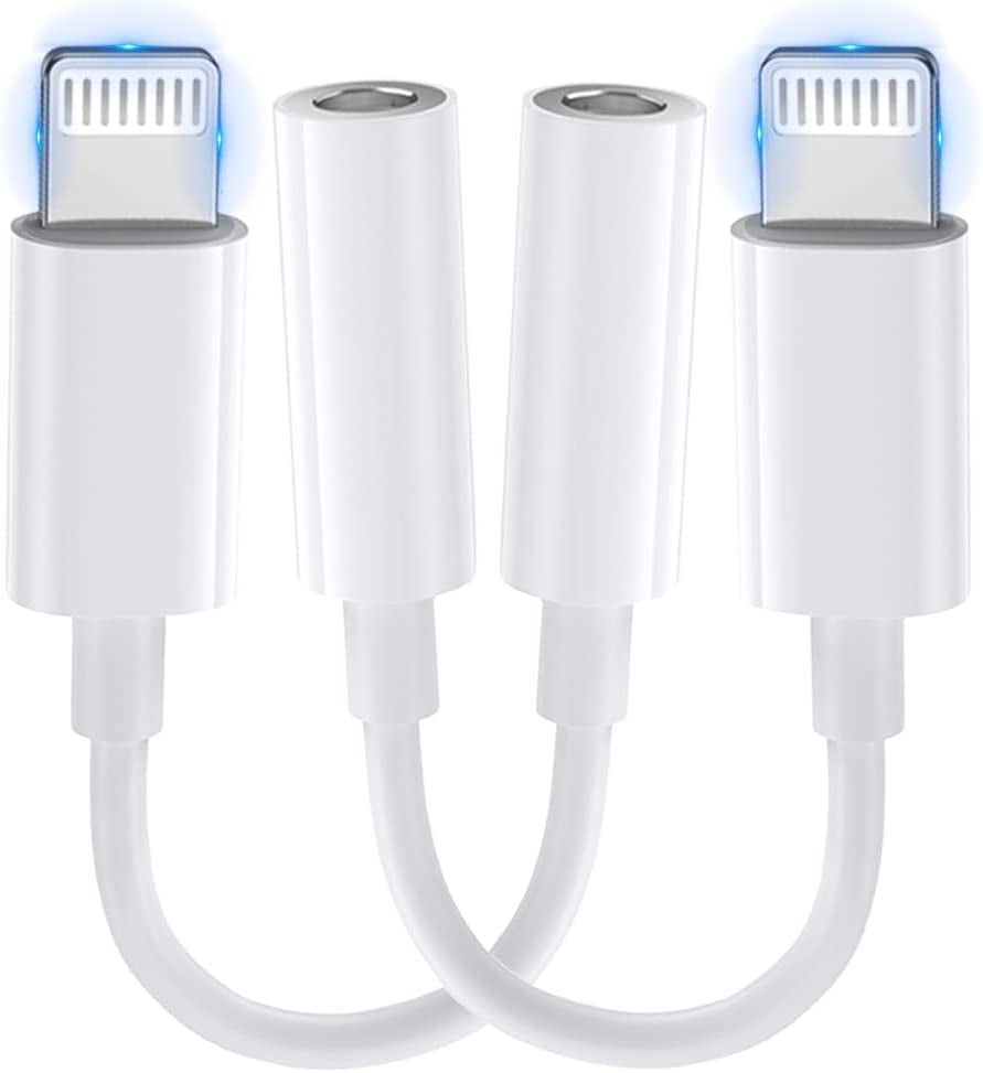 2 Pack Apple iPhone Adapter Lightning to 3.5mm Earphone Adapter Dongle