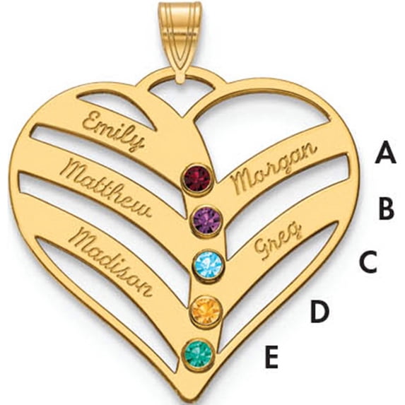 Custom Personalized Sterling Silver/Gold-plated 5 Name and Birthstone Cut Out Heart Necklace SS/Gold Plated: Jewelry by Sweet Pea - Made in USA