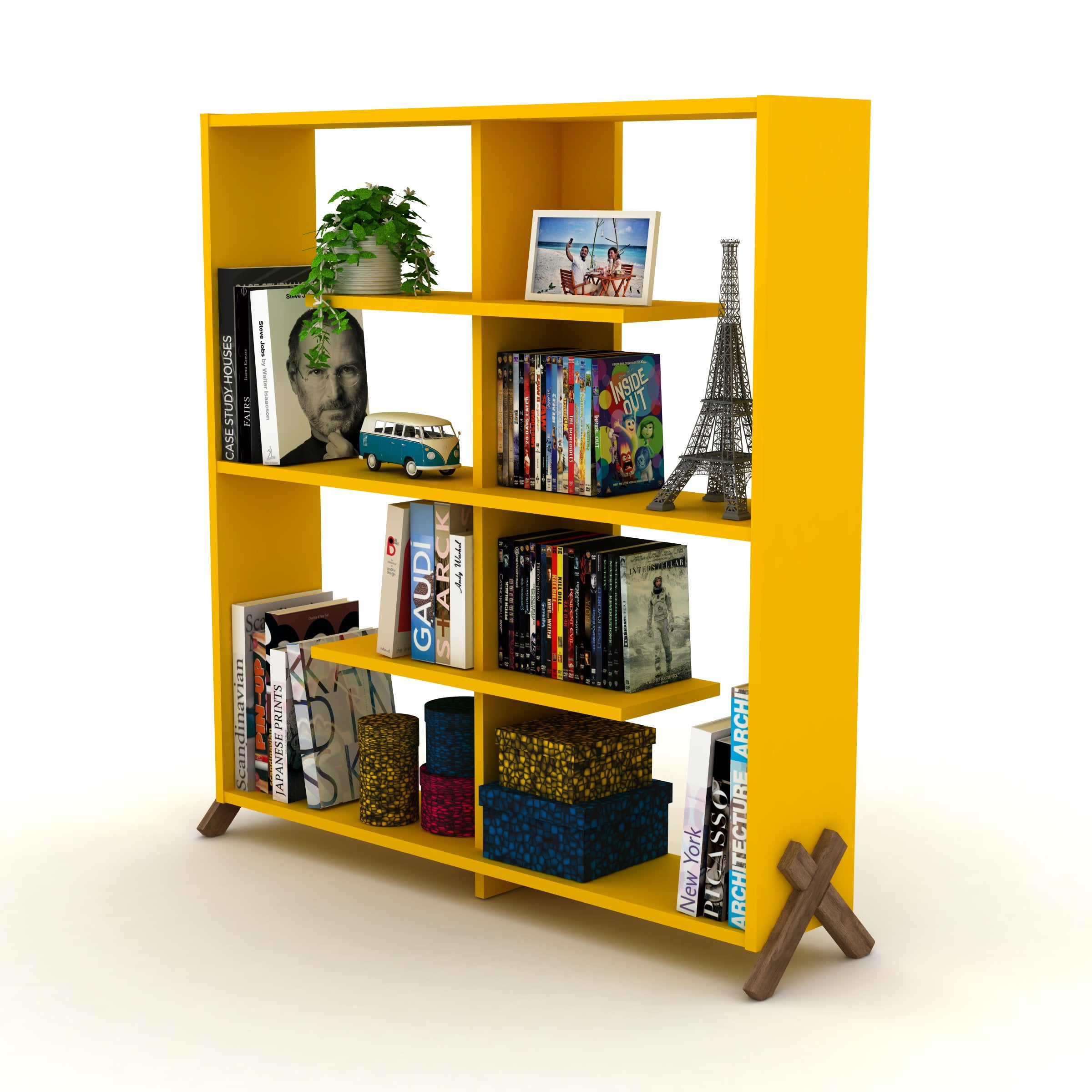 Kippa 4 Tier Modern Bookshelf, Wood Frame Bookshelf for Small Spaces in
