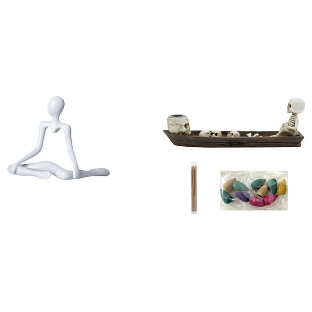 Figura de escritorio,Escultura abstracta de pensador para decoración de oficina y hogar.,Porta incienso,Figura de escritorio con quemador de incienso de barco con calavera,Estatua de barco con