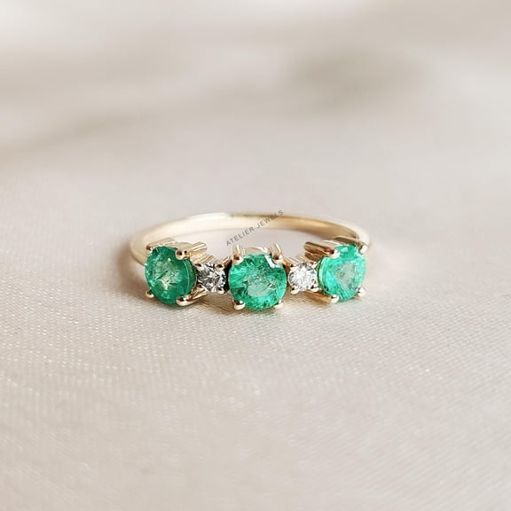 Natural Emerald & Diamond Ring, 14K Solid Yellow Gold Emerald Ring, May Birthstone, Cocktail Ring, Wedding Gift, Emerald Diamond Jewelry