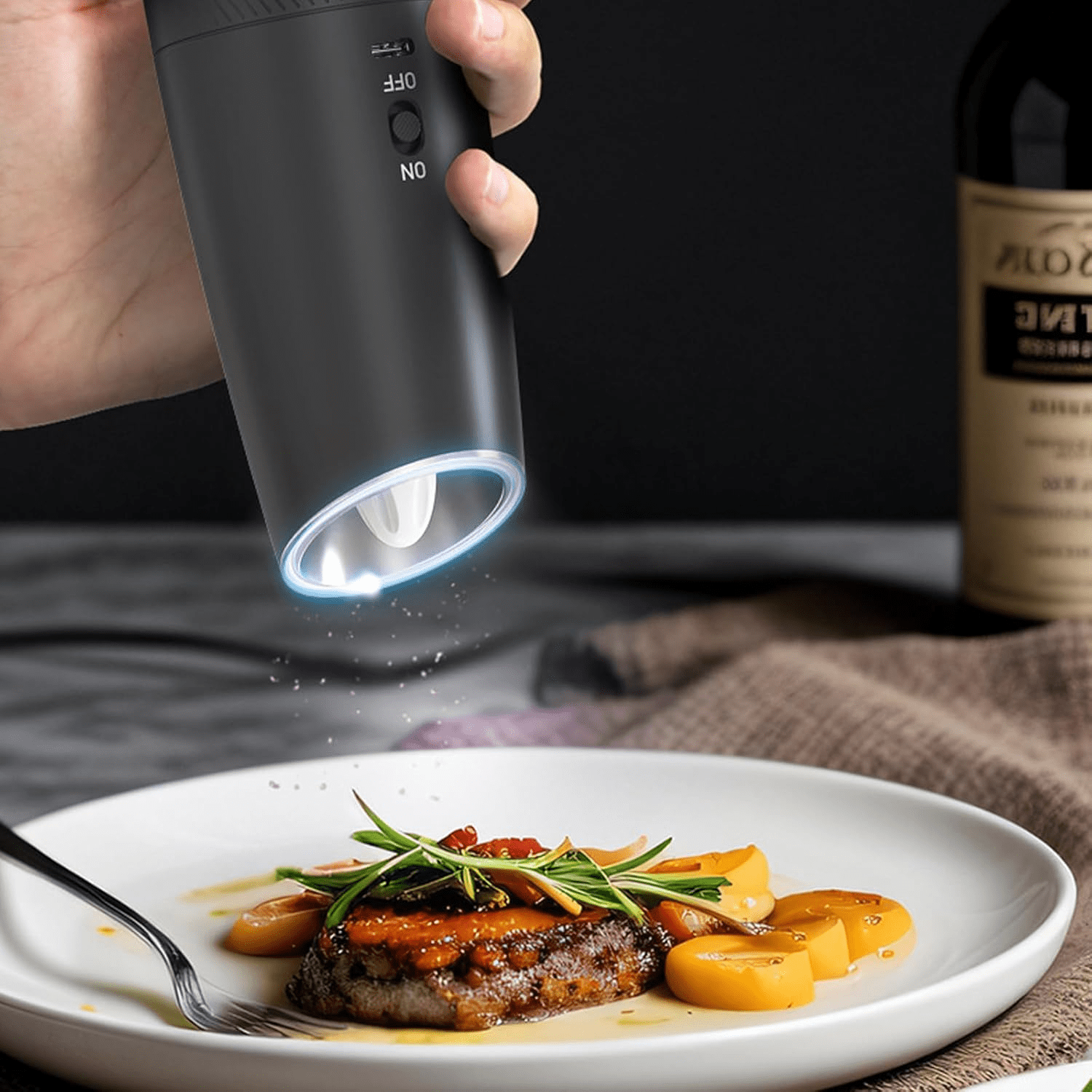 Rechargeable Electric Pepper Mill and Salt Grinder Set - 2-Pack Adjustable Coarseness, ABS Material, Black for Kitchen & Cooking