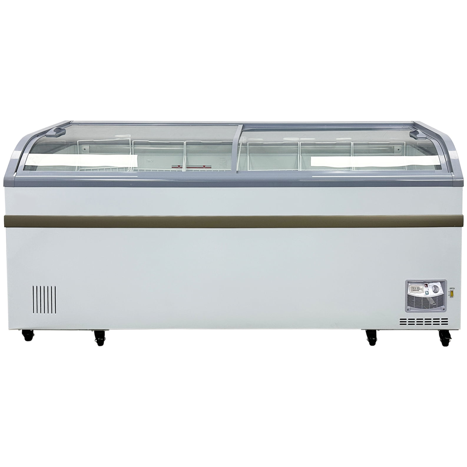 79” Commercial Ice Cream Freezer Display Case with Sliding Curved Glass Top, 27 Cu. Ft., 115V R290, NSF Certified
