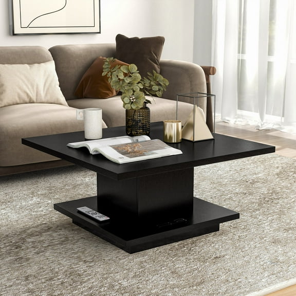 Furniture of America Aura Storage Wood Black Coffee Table