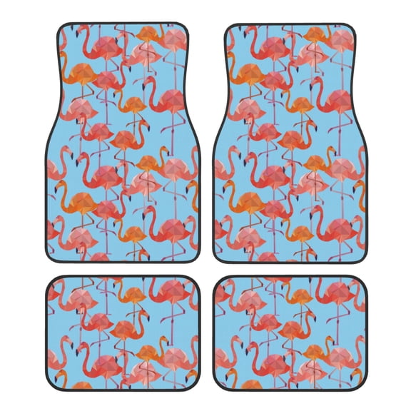 Balery Flamingo Pattern 4-Piece Floor Mats, Heavy-Duty Rubber Liners, Anti-Slip Design, All-Season Automotive Protection, Vehicles, Cars, Trucks, and SUVs