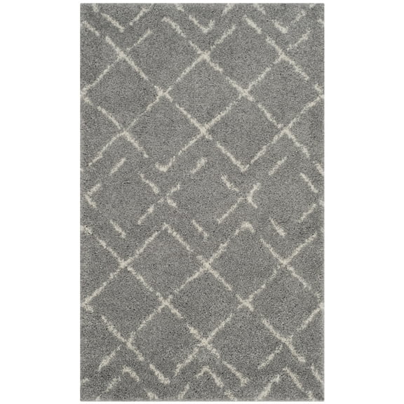 SAFAVIEH Arizona Zarif Geometric Shag Area Rug, Grey/Ivory, 2'3" x 4'