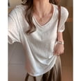 thumbnail image 4 of Helii White Womens Tops Women's V Neck Half Sleeve Solid Casual Loose Fit Basic T-Shirt Top for Women, 4 of 6