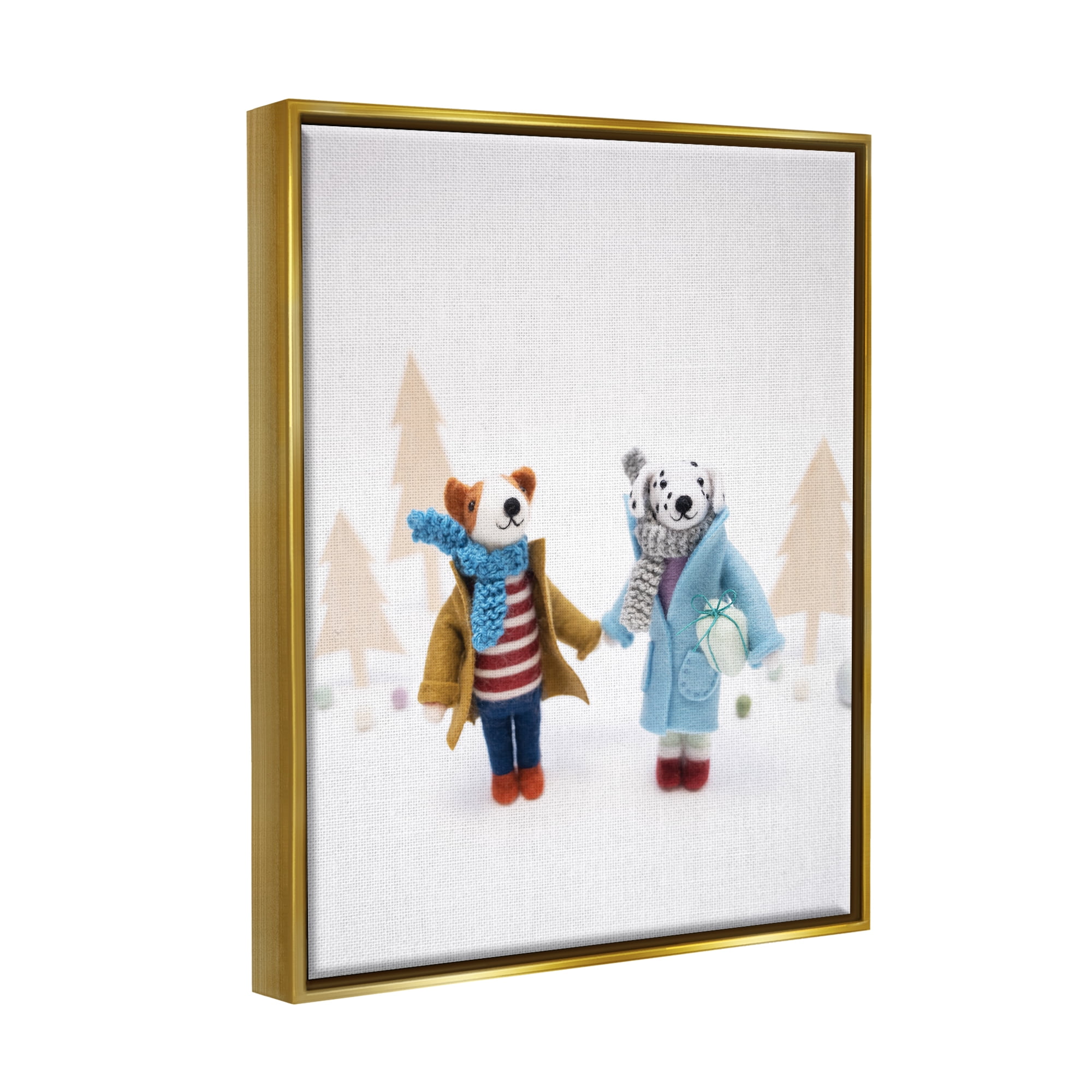 Stupell Industries Winter Holiday Gifts Dog Couple Holiday Photography Gold Floater Framed Art Print Wall Art