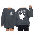 thumbnail image 1 of Arlun,Halloween Chandails pour Femmes Grande Taille Mode à Lettres Imprimées Coupe Ample Col Rond Chandails à Enfiler Chandails Amples Confortables Manches Longues Automne Hiver Entraînement Hauts Sans Capuche Gris Foncé4 TTG, 1 of 5