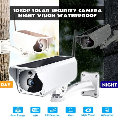 HD 1080P 2MP Waterproof Solar Security Camera Outdoor Wireless WIFI IP Camera Night Vision PIR Detection for Android/IOS Phone Porch Garden Patio Driveway (Best Driveway Security Camera)