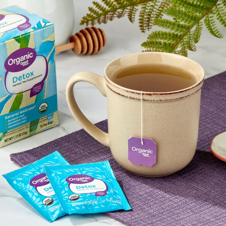 Great Value Organic Detox Herbal Tea Supplement 16 Ct Caffeine