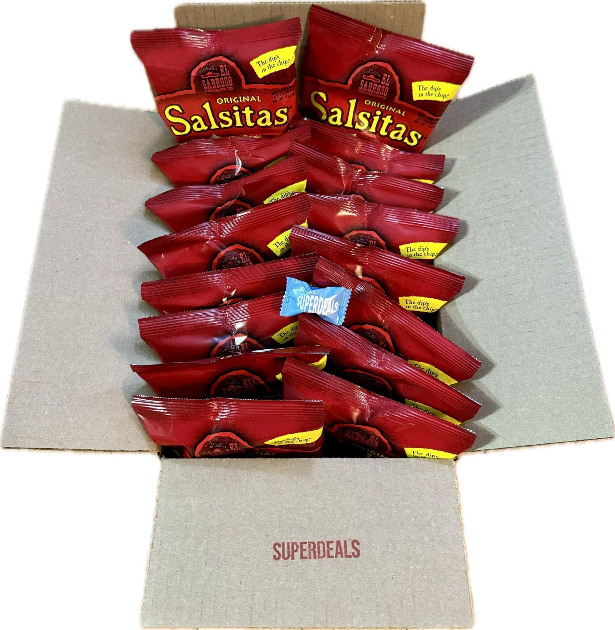 El Sabroso Salsitas Spicy Salsa Round Tortilla Chips, 1.5 oz Bags (Pack of 16, Total of 24 oz) Bundled by SUPERDEALS With Mystery Gift in Every Order