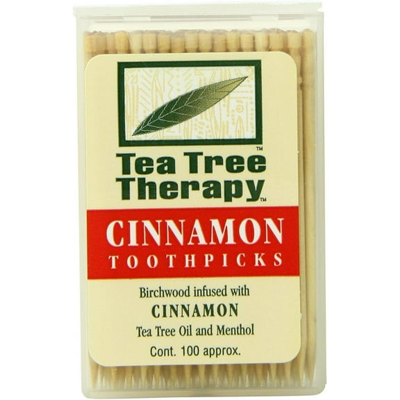 Tea Tree Birchwood Therapy Infused w/ Cinnamon Birchwood Trees Toothpicks 100 Ct 12 Pack