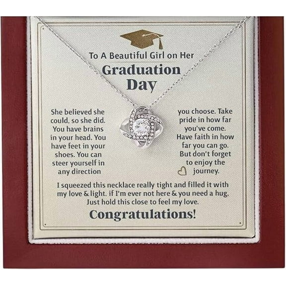 2025 Graduation Gifts for Her, Inspirational Graduation Necklace with Message Card & LED Box, Jewelry for Women, Daughter, Girlfriend, Sister, Classmate, Love Knot Necklace