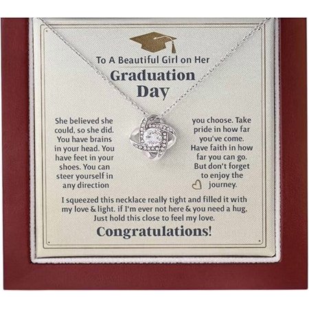 2025 Graduation Gifts for Her, Inspirational Graduation Necklace with Message Card & LED Box, Jewelry for Women, Daughter, Girlfriend, Sister, Classmate, Love Knot Necklace