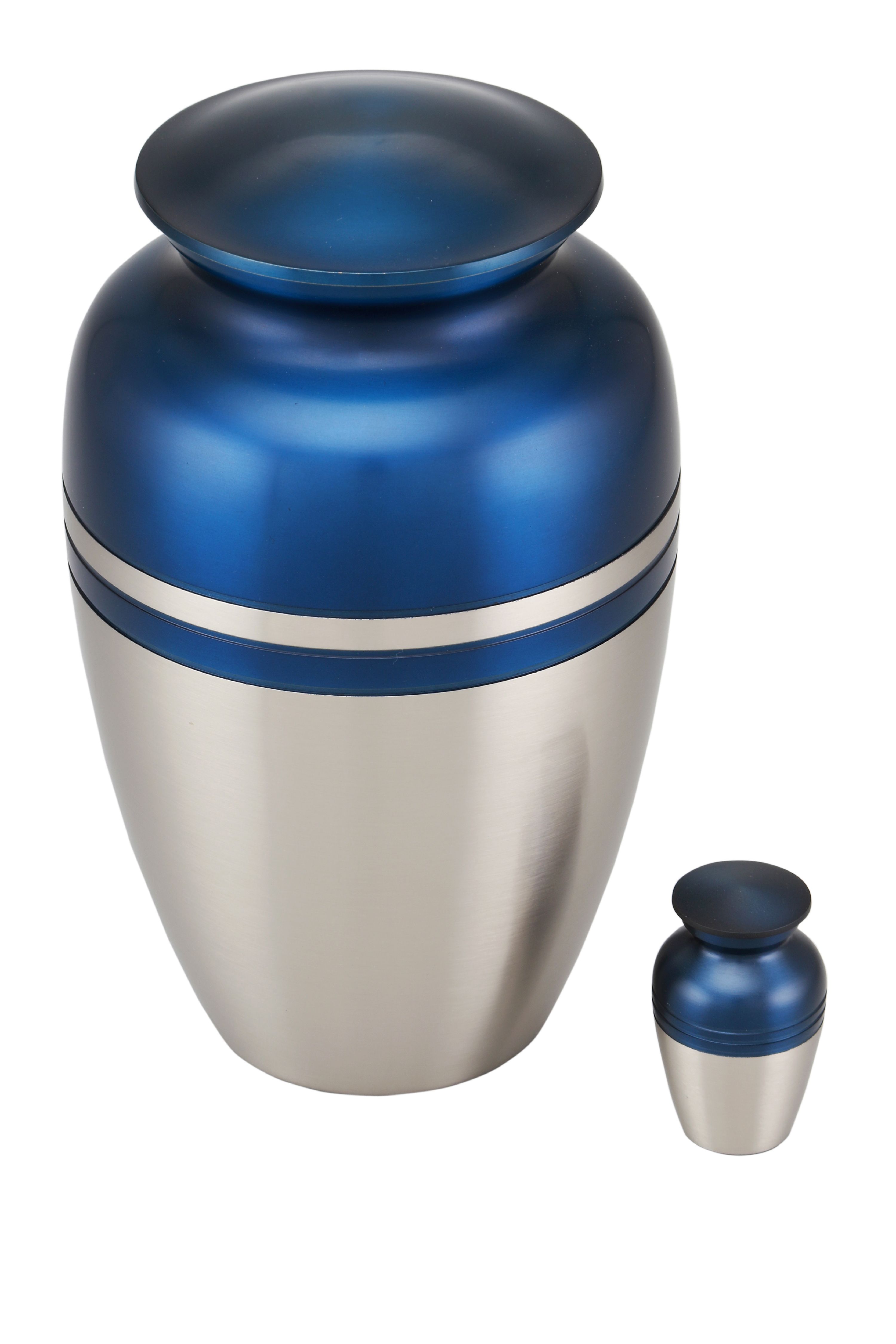 Classic Two Tone Cremation Urn - Adult Funeral Urn - Solid Brass Funeral Urn - Handcrafted Adult Funeral Urn for Ashes -Affordable Urn Deal with Free Bag (Blue Pewter)