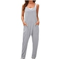 thumbnail image 2 of Gaecuw Jumpsuits for Women Dressy Sleeveless Cold Shoulder Spaghetti Strap Overall with Pockets V Neck Band Collar Solid Onesie One Piece Outfits Casual Pants Wide Leg Summer Romper Calf Length, 2 of 9