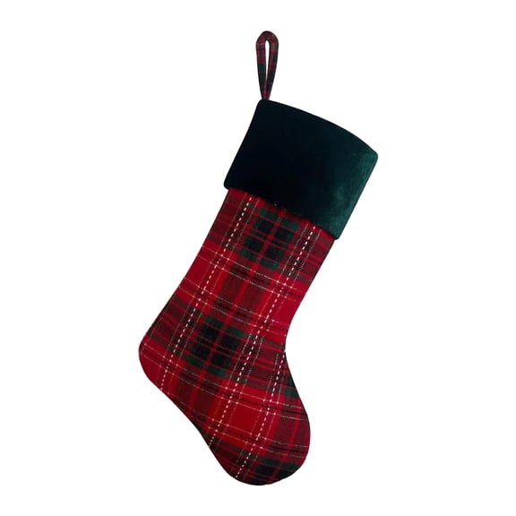 Red Buffalo Plaid Christmas Stockings – Green Faux Fur Cuff Fireplace Hanging Ornaments,Rustic Farmhouse Xmas Sock for Candy Gifts,Family Holiday Mantel Decorations,Cozy Decorative Christmas Stocking