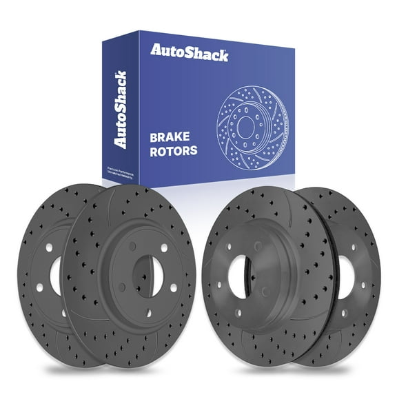 AutoShack Front & Rear Brake Rotors for Dodge, Grand Caravan 2012-2020 Journey 2012-2020, FWD AWD L4 2.4L V6 3.6L - Coated Drilled & Slotted - Black Matte Finish - BlackShield