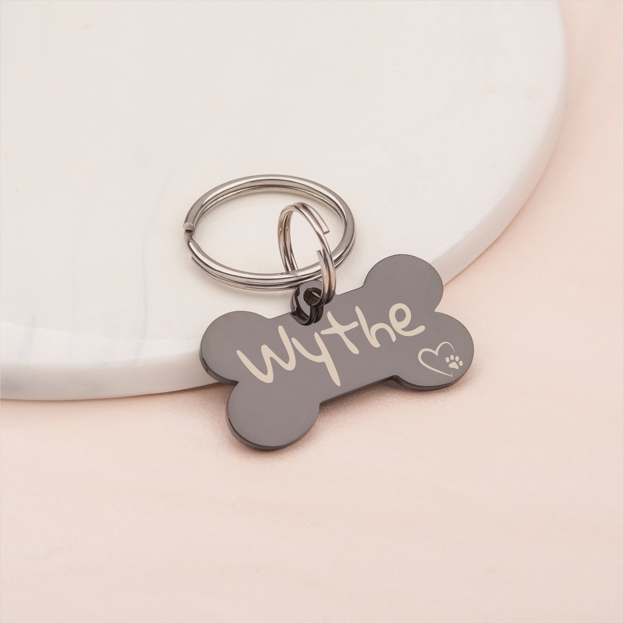 Anavia Metal & Stainless Steel Bone Name Tag with Funny Paw Icon Birthday Holiday Christmas Engraved Dog ID Tag, Black, S
