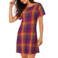 thumbnail image 2 of Uemuo Purple Yellow Buffalo Plaid Pattern Women’s Nightdress – Casual Sleep Shirt, Soft Relaxed Fit Short-Sleeved Cotton Sleepwear for Home, Bedtime, and Lounging, 2 of 6