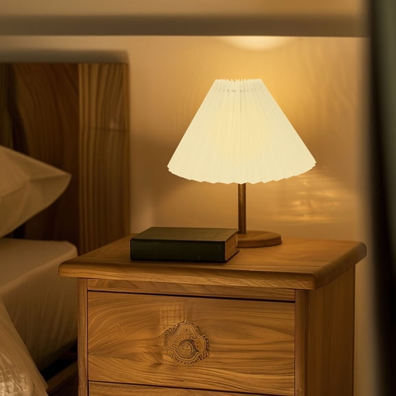 Phenofice Beige Pleated Fabric PVC Table Lamp Shade 40mm Diameter 160mm Slant Height