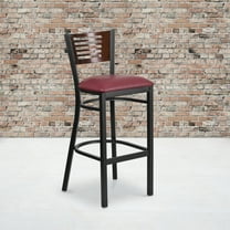 Flash Furniture HERCULES Series Black Slat Back Metal Restaurant Barstool - Walnut Wood Back, Burgundy Vinyl Seat