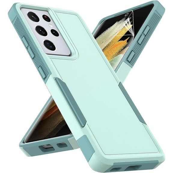 for Samsung Galaxy S21 Ultra Case: Dual Layer Protective Heavy Duty Cell Phone Cover Shockproof Rugged with Screen Protector - Military Protection Bumper Tough - Samsung Galaxy S21 Ultra 5G, Green