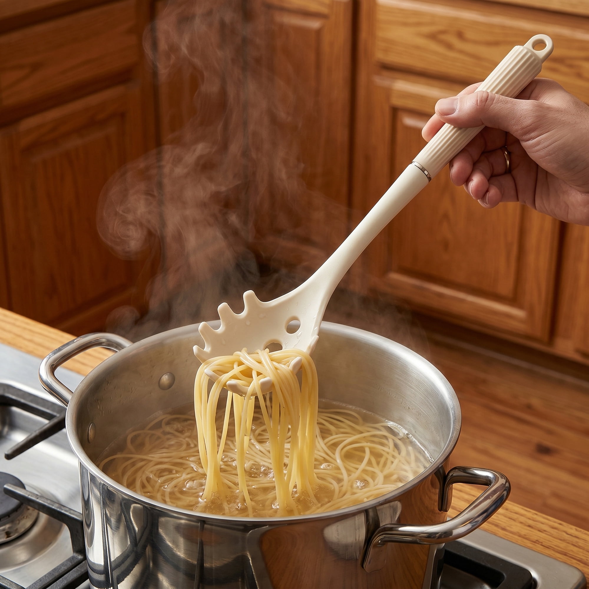 Unique Bargains Cooking Utensil Set, Color-Blocked Silicone Kitchen Utensils White 8pcs