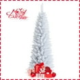 thumbnail image 1 of Patiojoy 5FT Life-Like Slender White Christmas Tree Artificial Pencil Unlit Xmas Tree W/ Folding Metal Stand & Sturdy PVC, 1 of 10