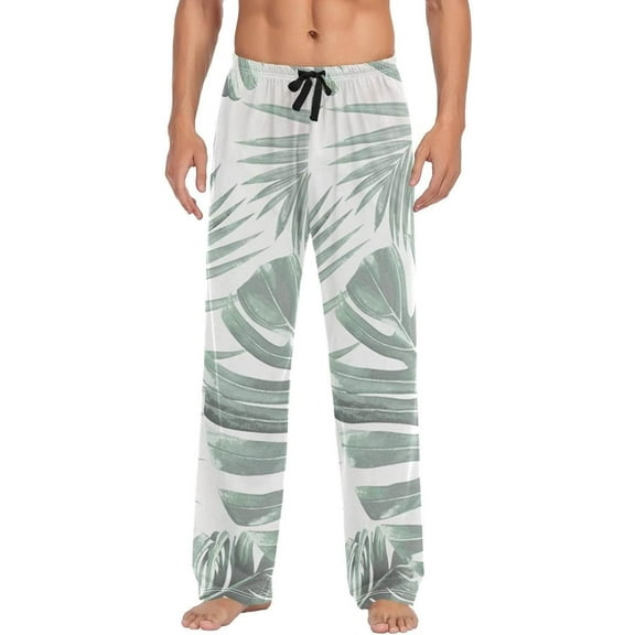 Tropical Palm Leaves Ghost Pajama Pants, Men's Lounge Pants Light with Drawstring and Pockets, Christmas New Year Birthday Father's Day Gifts