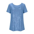 thumbnail image 6 of Helii T Shirts for Women Casual Sequin Glitter Round Neck Short Sleeve Tee Tops Comfys Fit Blouses Fashion Summer Disco Party Rave Outfits S-2XL Light Blue, 6 of 6