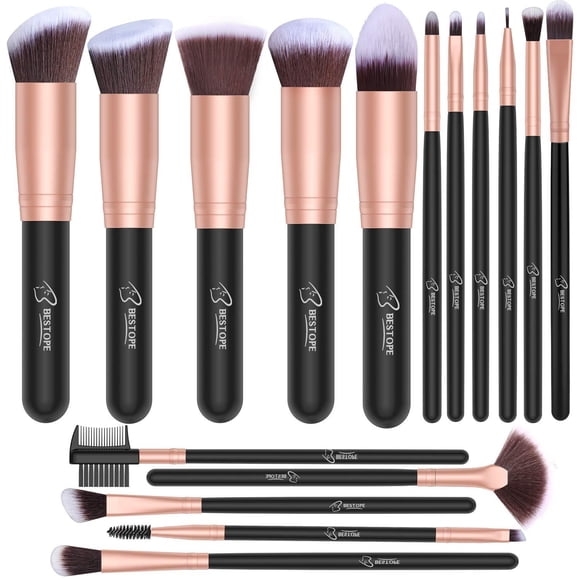Kit de Brochas de Maquillaje Bestope Premium Sintética 16 Piezas Oro Rosa