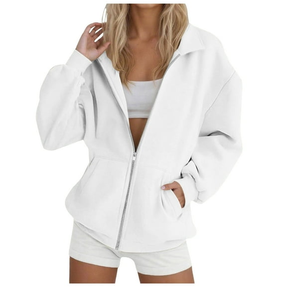 Gibobby Women's Long Sleeve Coat Ladies Solid Color Zipper Hoodies Pockets Winter Hoodied Sweatshirt Fall Winter Coat(XL,White)