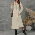 thumbnail image 6 of Womens Crew Neck Long Sleeve Spring Fall Dresses,Women's Fashion Round Neck Long Sleeve Solid Colour Casual Maxi Dress With Ribbed Trim And Fringe Detail Beige, 6 of 9