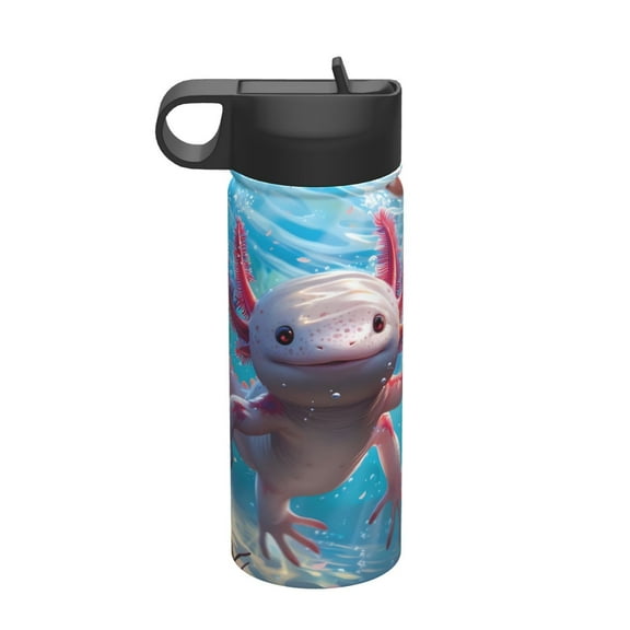 Yiaed Cute Underwater Axolotl Print Water Bottle with Straw Lid, Stainless Steel Double Wall Insulated Water Bottle | Leak-Proof and Spill-Proof Water Bottle