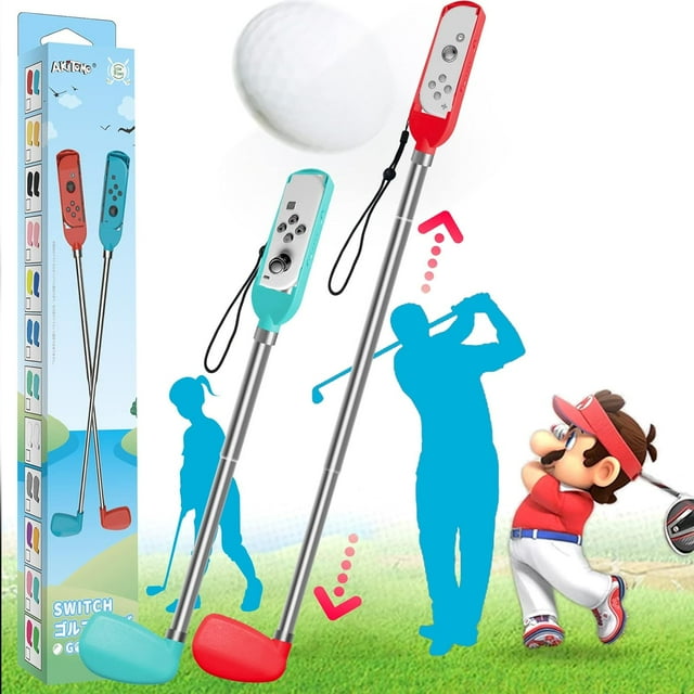 HAHDAXIA Mario Golf Clubs for Switch/Switch OLED, Adjustable Golf Club for Switch Pressed ZL&ZR with Hand Strip for Controller, Golf Club for Switch Sprots Mario Golf Super Rush 2021 - Red &