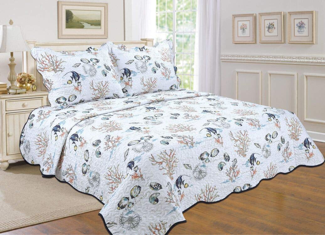 All For You 3PC quilt set 56 bedspread and coverlet-4 Sizes available-Beige 