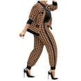 thumbnail image 2 of XFLWAM Women's Plaid Print 2 Piece Outfit Long Sleeve Button Down Coat Jacket Long Pants Set Work Suits Tracksuit Khaki L, 2 of 4