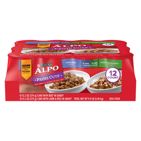 Purina ALPO Gravy Wet Dog Food Variety Pack, Prime Cuts With Beef & With Lamb & Rice - (12) 13.2 oz.