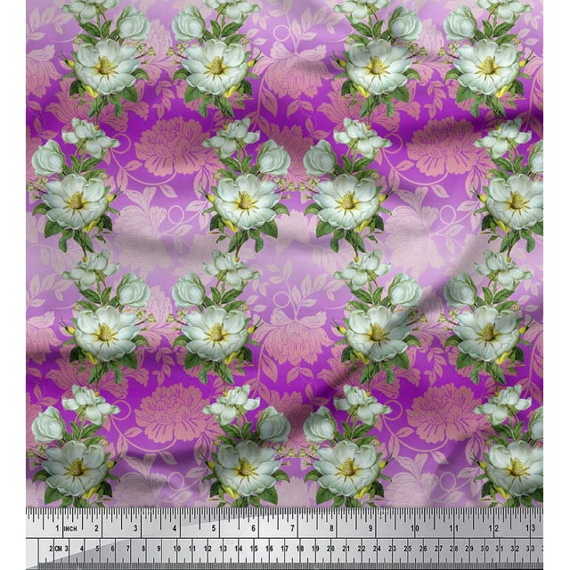 Tissu Popeline de Coton Pomme Feuilles & Magnolia Imprimé Floral 1 Yard 56 Inch Wide