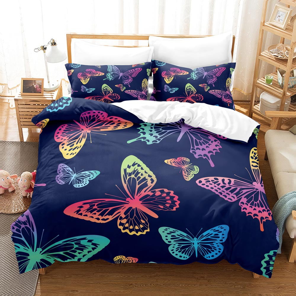 Girls Duvet Cover Set Queen Size Butterfly Bedding Set for Kids Teens