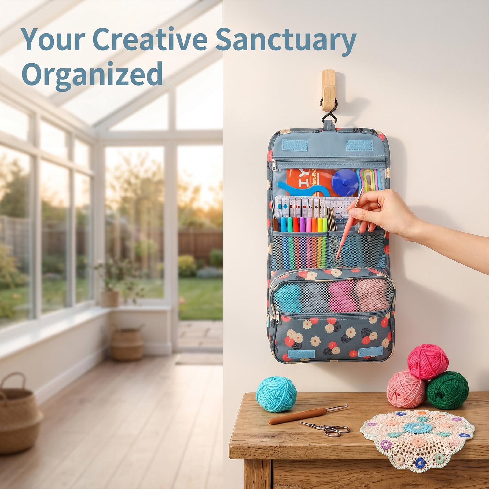 130Piece Set with Yarn,Complete Crochet Kit for Beginners,Ergonomic Hooks,and Accessories,Includes Hangable Storage Bag