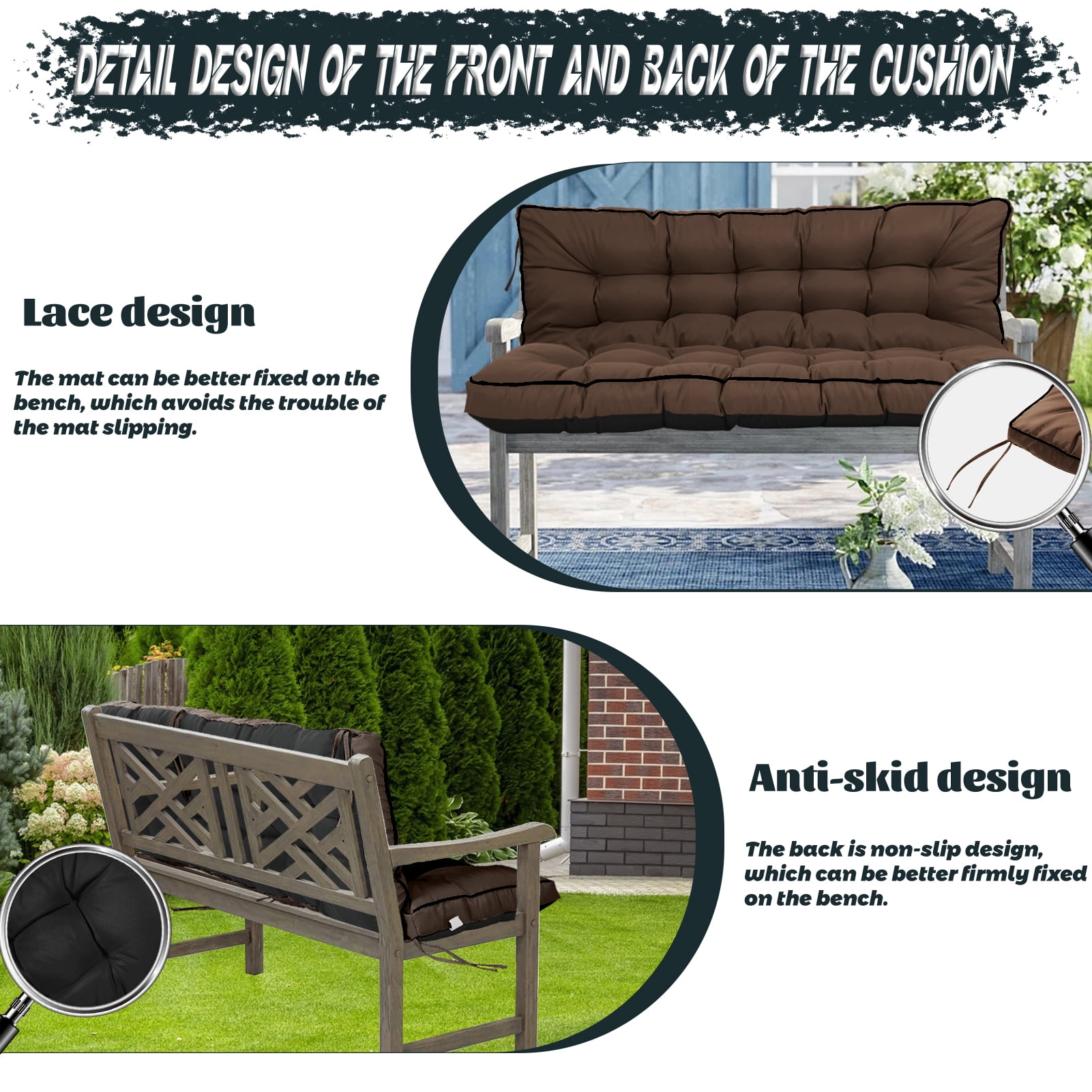 Replacement Cushions for Outdoor Swing, Swing Replacement Cushions Thicken 4" with Backrest, Waterproof Bench Cushions for Patio Furniture Porch Swing Cushions (Brown)