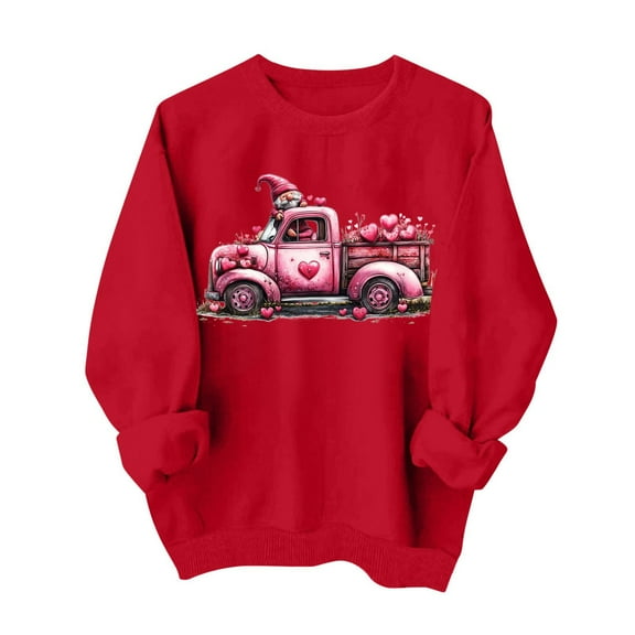 MIUOWANP Long Sleeve Sweatshirt for Women Petite Women's Round Neck Fall Printed Hoodie Long Sleeved Top Red M